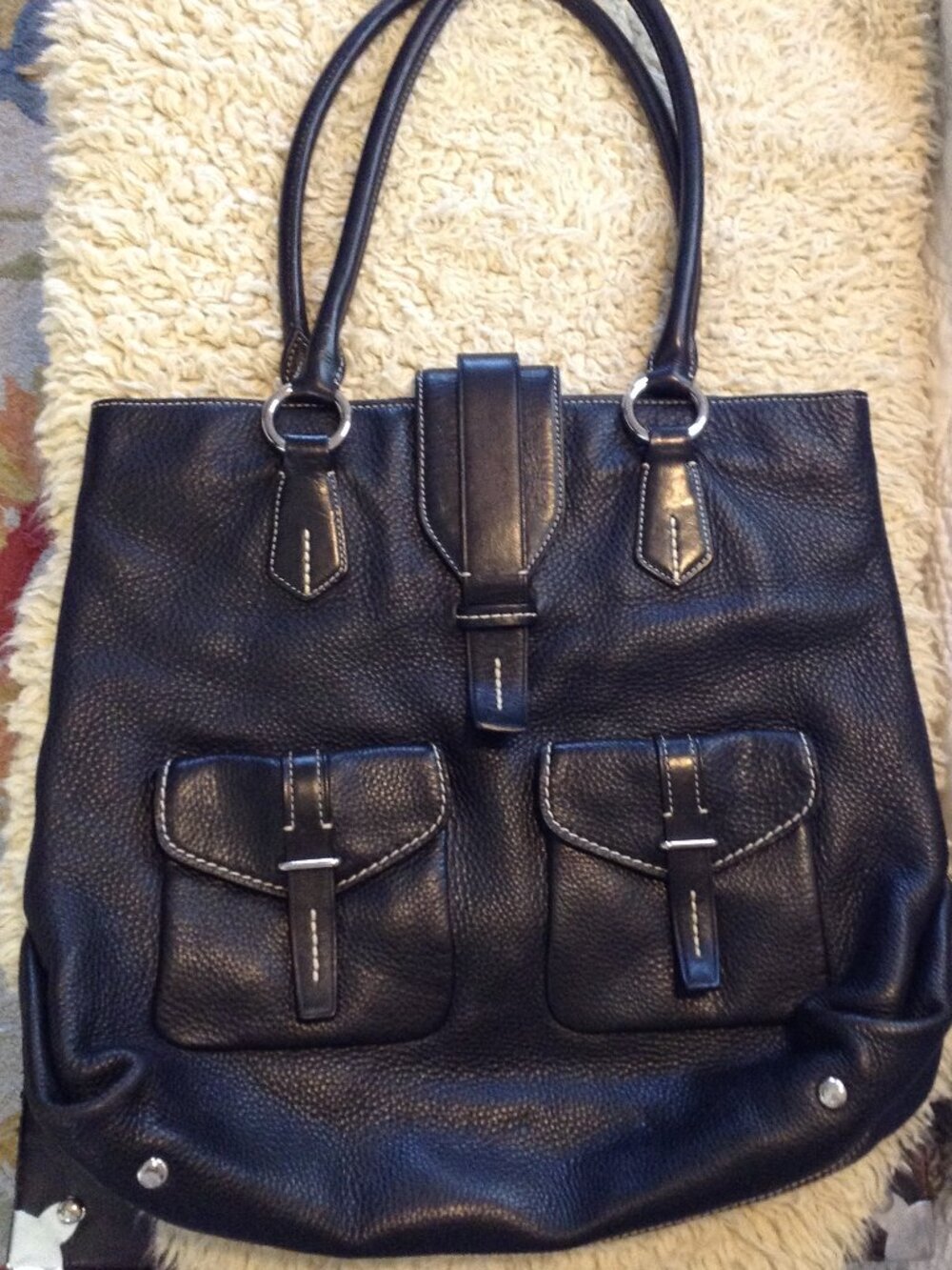 VTG TUMI Pebbled Black Leather Tote (Disc.) Quiet Lux Quality Premium Line Clean